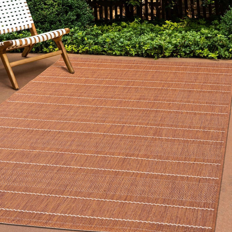 Jackson Collection - Orange Cream Striped Rust Indoor/Outdoor Area Rug