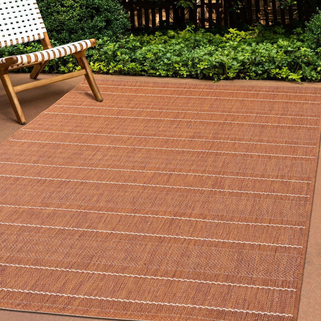 Jackson Collection - Orange Cream Striped Rust Indoor/Outdoor Area Rug
