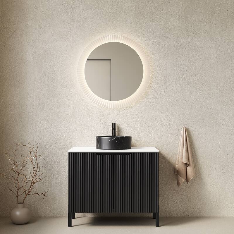 30" Freestanding Bathroom Vanity with Vessel Round Basin - Black - 30'' x 18.9'' x 34.25''