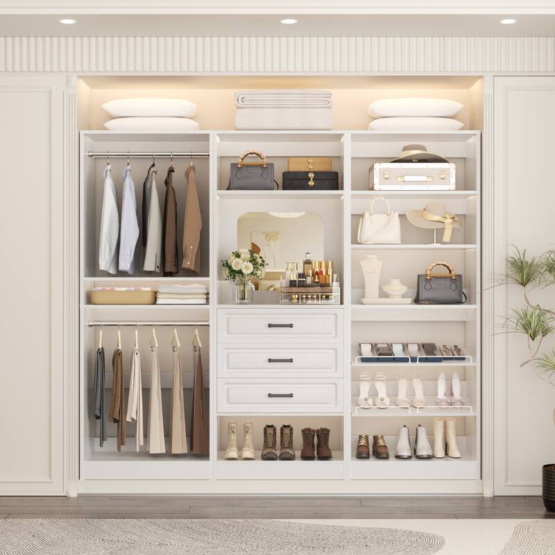 Cimly Set of 3 Freestanding Closet System with Drawers, Adjustable Closet Organizer with Hanging Rods and Shoe Racks
