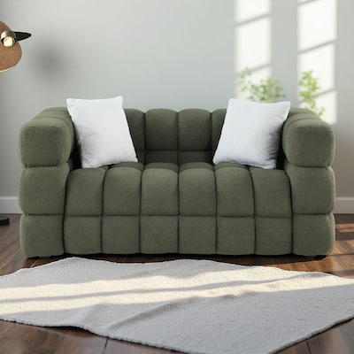 62.2" Boucle Marshmallow Sofa, 2-Seater with 35.8" Deep Seat, Human-Engineered Design for US Homes