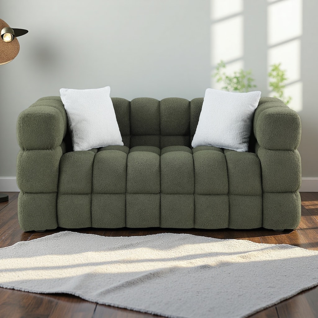 62.2" Boucle Marshmallow Sofa, 2-Seater with 35.8" Deep Seat, Human-Engineered Design for US Homes