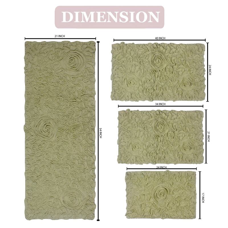 Home Weavers Modesto Collection 100% Cotton Bath Rug, Non-Slip Bath Rug, Extra Soft, Machine Wash, 4 Pcs Set with Runner