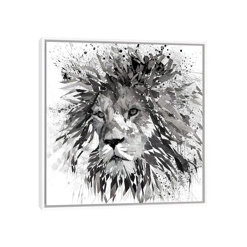 iCanvas "Lion Black And White" by Katia Skye Framed - White - 12x12