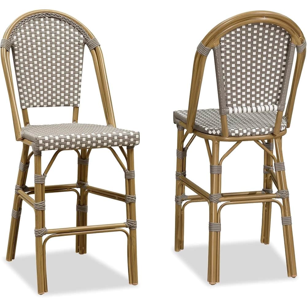 PURPLE LEAF White Print Finish Patio Bar Chairs with Back Rattan Bar Chairs French Bistro Set for Kitchen Outdoor Counter Stool