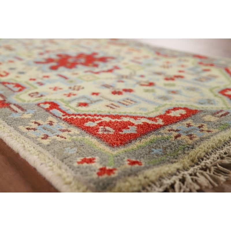 Geometric Kazak Indian Accent Rug Hand-Knotted Wool Carpet - 2'0" x 3'0"