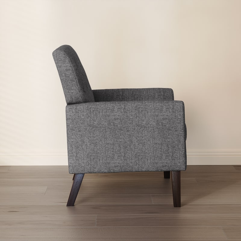 Mid-Century Modern Upholstered Linen Fabric Button Tufted Accent Chair - 28.5 W X 27.25 D X 33.75 H