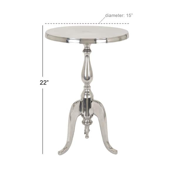 Silver Aluminum Metal Small Turned Accent Table with Scroll Legs