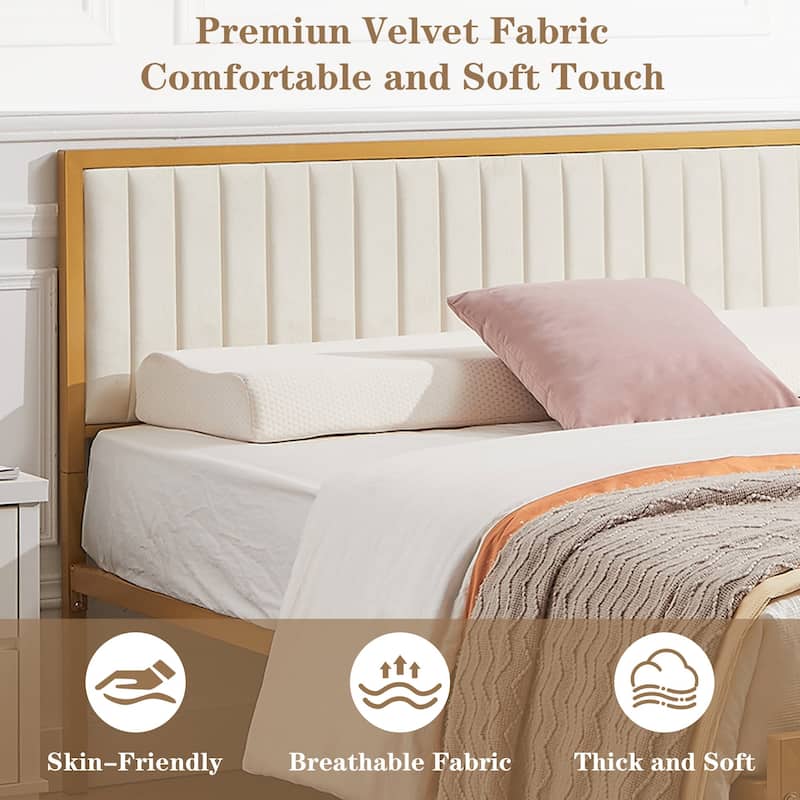 Javlergo Bed Frames with Upholstered Tufted Headboard and Footboard, Heavy Duty Steel Slats Platform, No Box Spring Needed