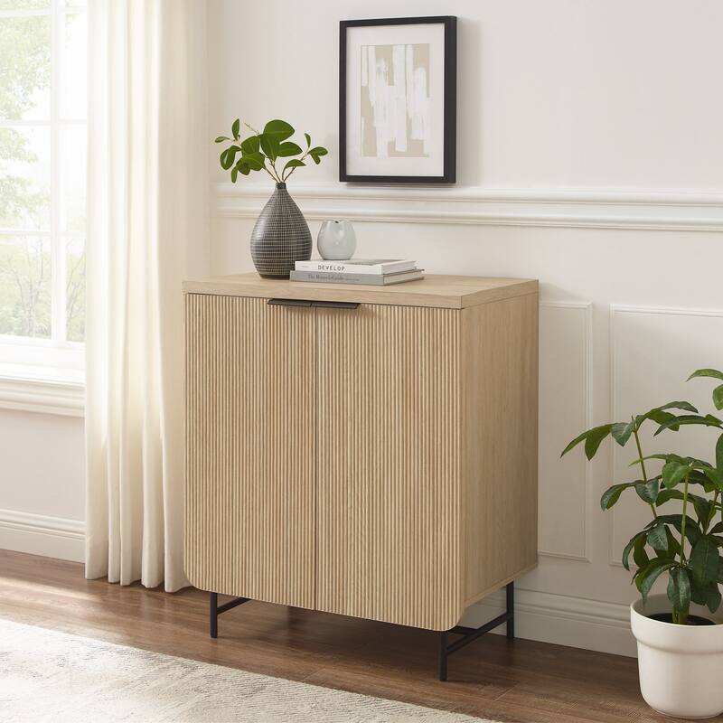 Modern Scandi Fluted-Door Storage Console - Coastal Oak