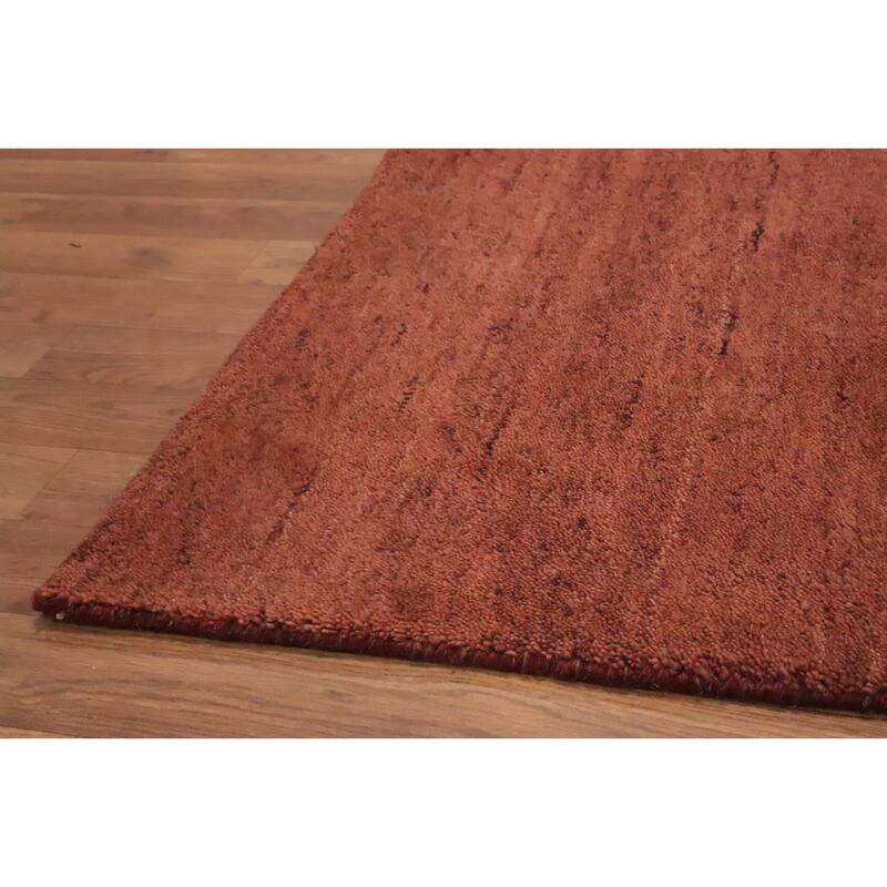 Hand Knotted Oriental 100% Wool Carpet Modern Solid Brown Gabbeh Runner Rug - 6' 7'' X 2' 6''