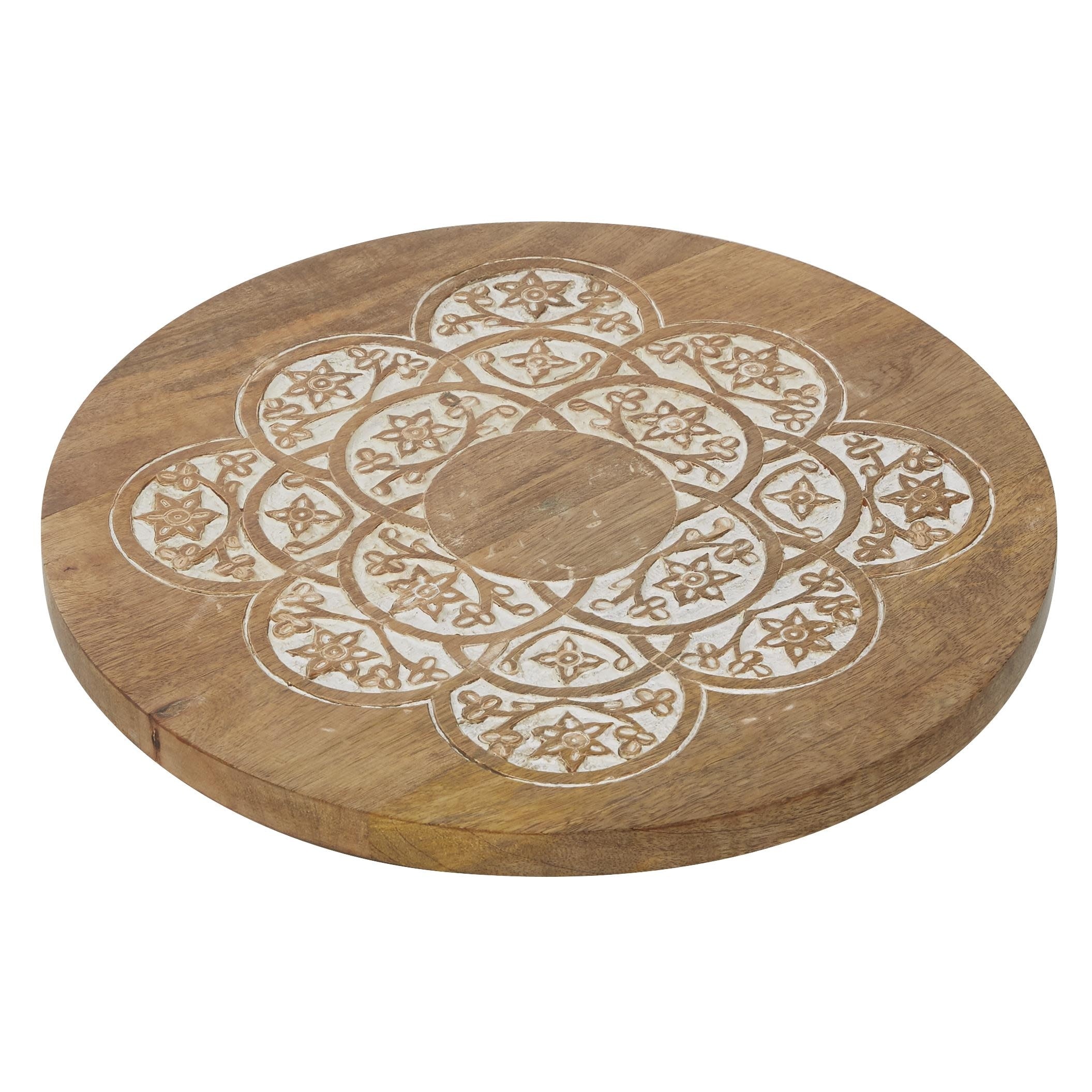 Wood Floral Intricately Carved Cake Stand - Brown - Roche River Decor