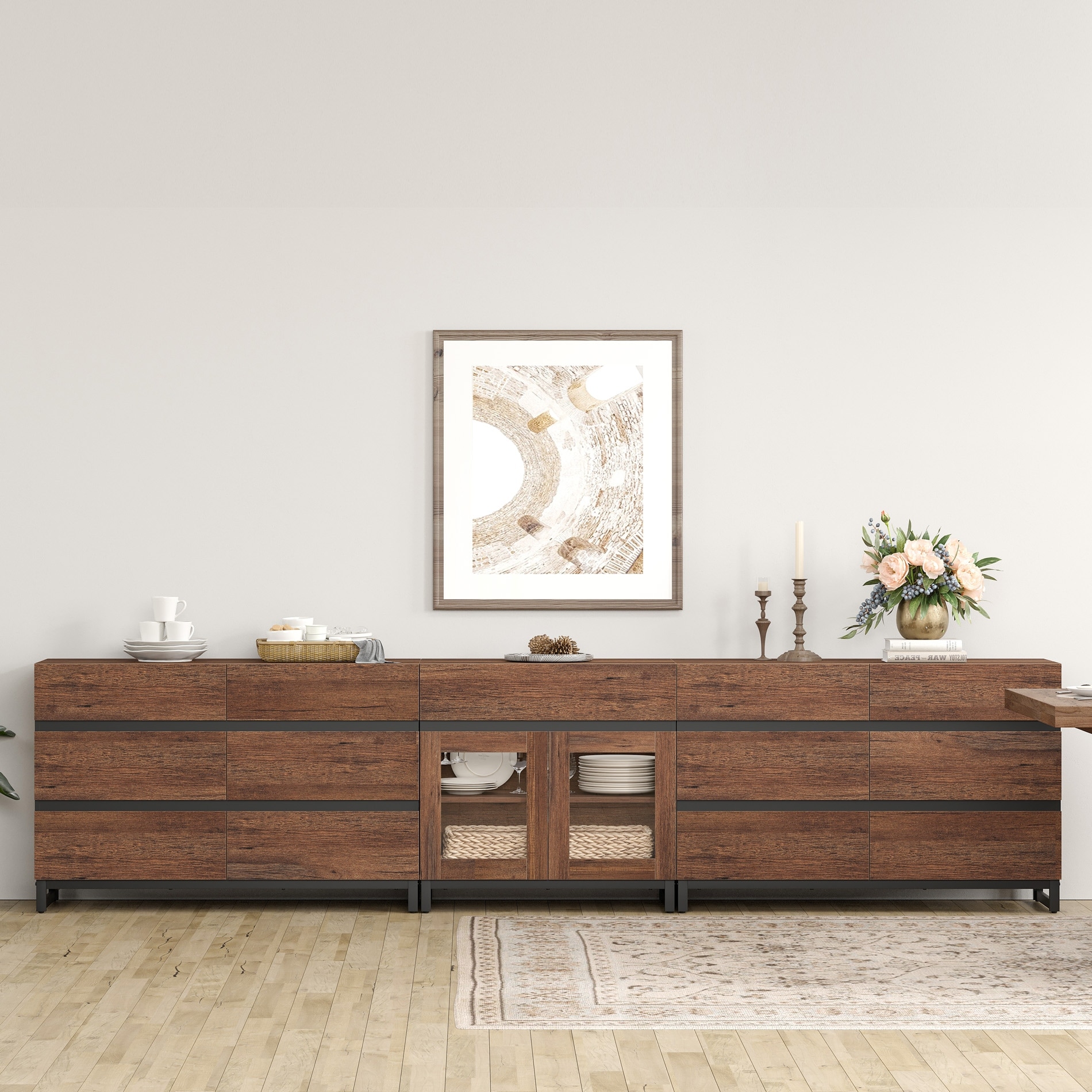 WAMPAT 3 in 1 Modern Dresser with Glass Doors and 3 Drawers, Chest of Drawers for Bedroom