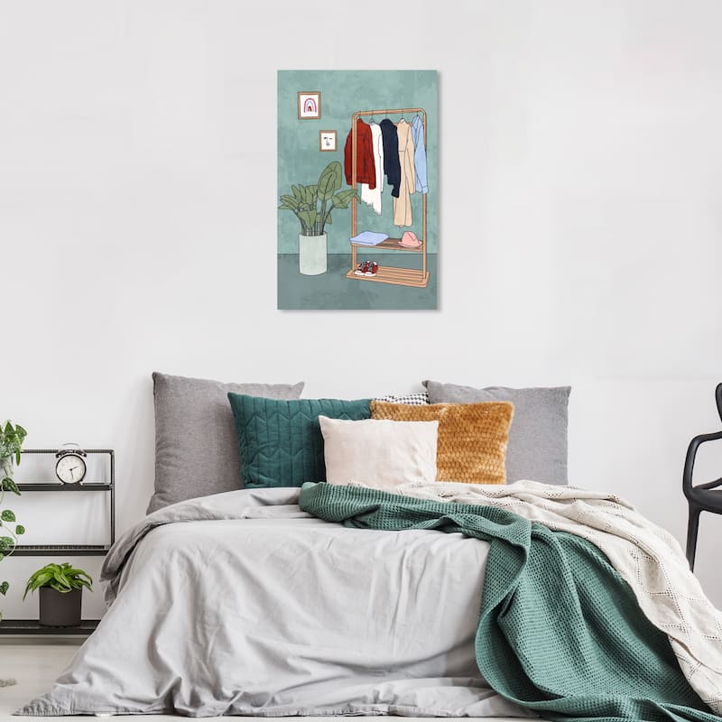 Wynwood Studio Prints Fashion and Glam Some daily clothing Blue and Dark Red Modern & Contemporary Wall Art Canvas Print - 36 x 24