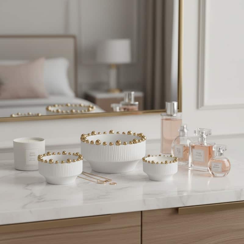 Decorative Ceramic Craft Accent Bowl -Set of 3, 7", 8", 10", White - 10.0"