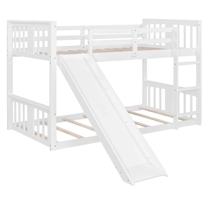 Roomfitters Twin Over Twin Bunk Bed with Slide and Ladder, Space-Saving Indoor Play Design, White
