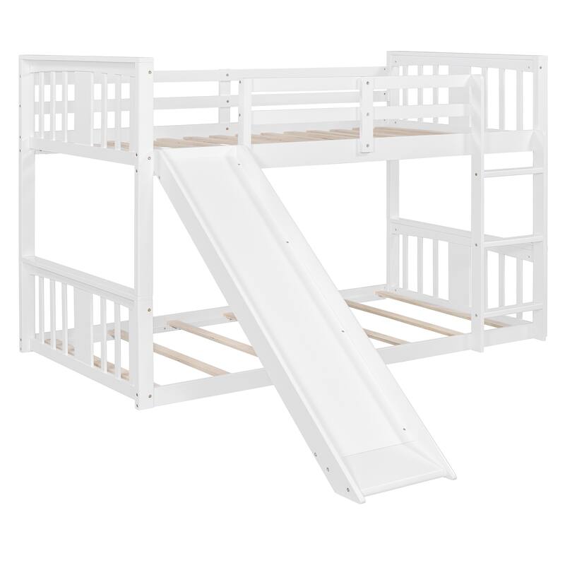 White Twin Over Twin Bunk Bed with Slide and Ladder, Space-Saving Design