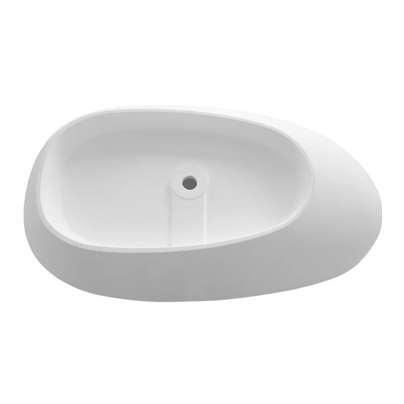 63 in. x 22 in. Solid Surface Stone Resin Stand Alone Freestanding Soaking Bathtub in White with Center Drain