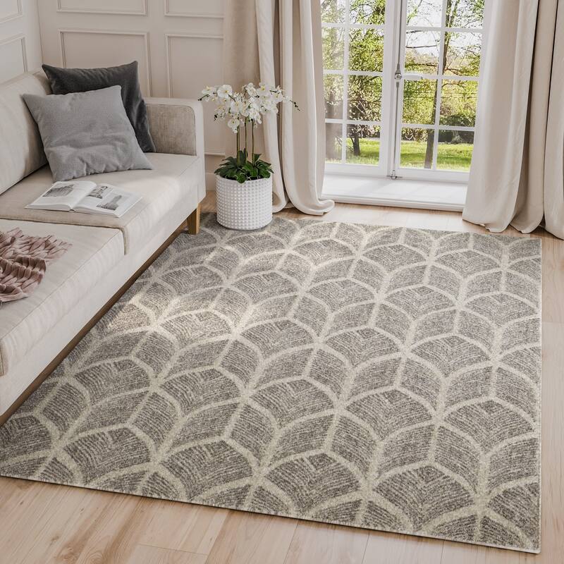 Modern Indoor Abstract Eden Rug - 7'9" x 10'2" - Ivory