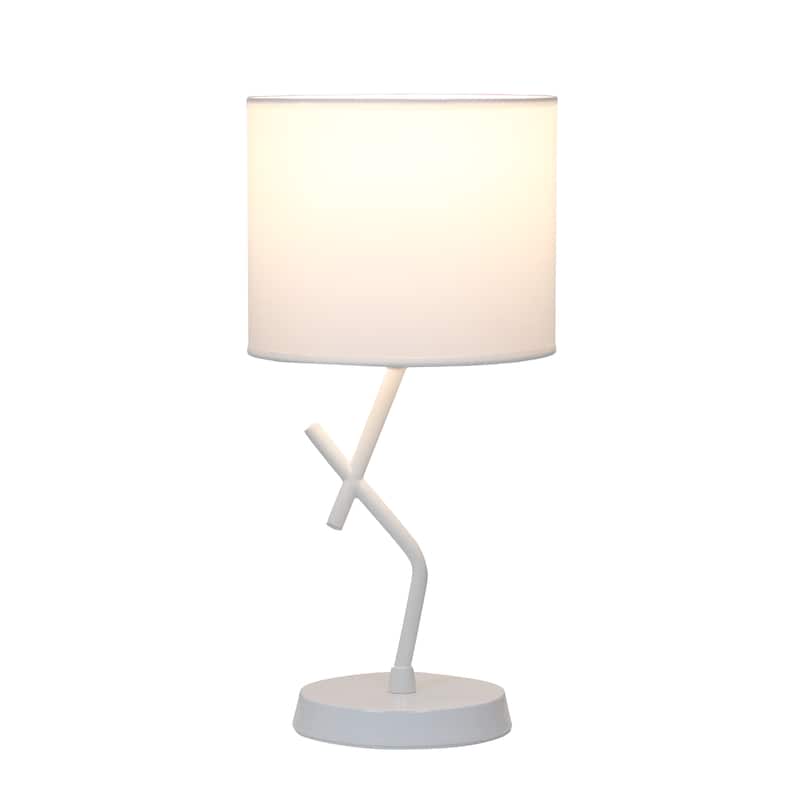 Modern Geometric Metal Table Lamp with Fabric Drum Shade for Bedroom Living Room Office Decor - 8.07” x 8.07” x 17.13” - White