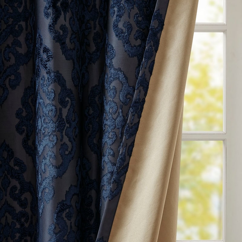 Knitted Jacquard Damask Total Blackout Grommet Top Curtain Panel(Only 1 Pc Panel)