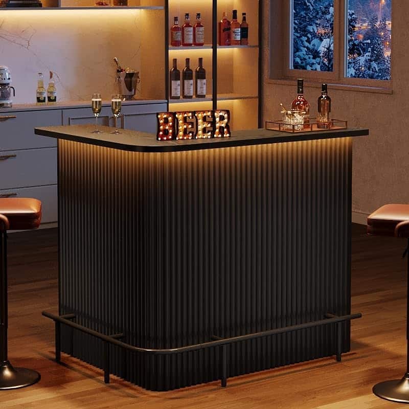 Bar Table, Home Bar Unit with Footrest, Counter Height Pub Table with Storage Shelves for Basement, Living Room, Dining Room - Black