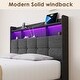 preview thumbnail 14 of 21, Full Size Upholstered Bed Frame with LED Lights and Charging Ports, Storage Headboard with Shelves