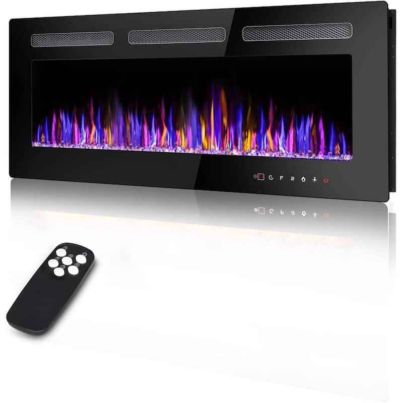 BOSSIN Electric Fireplace Wall Mounted and Recessed with Remote Control, 750/1500W Ultra-Thin Wall Fireplace Heater, Low Noise