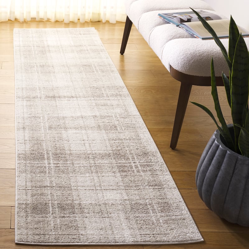 SAFAVIEH Oxford Plaid Irit Farmhouse Rug - 2'2" x 9' Runner - Beige/Ivory