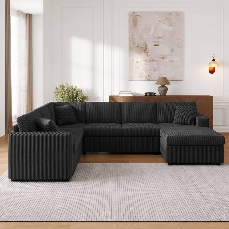 U-Shaped Sectional Sofa with Chaise Lounge and 3 Soft Throw Pillows for Living Room Oversized Corner Sofa