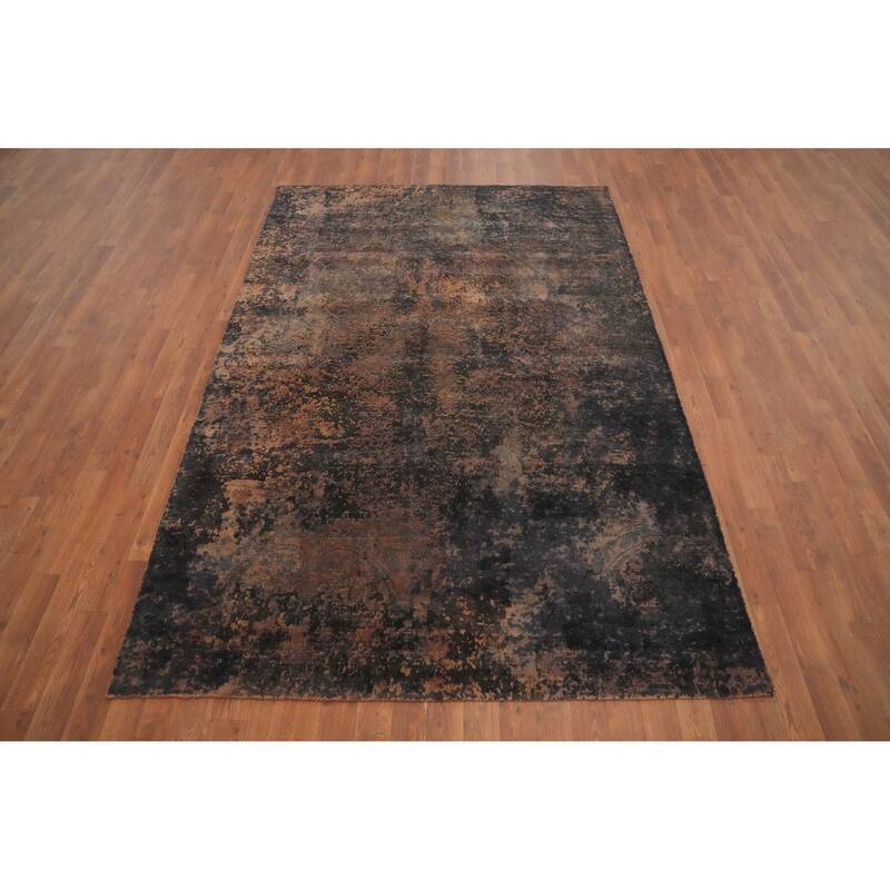 Hand Knotted Oriental Viscose Silk Carpet Modern All-Over Brown Abstract Area Rug - 7' 9'' X 5' 2''