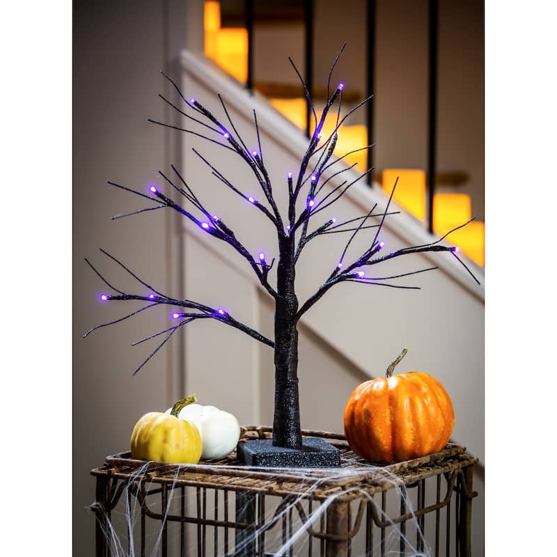19" High LED Halloween Glittered Tree