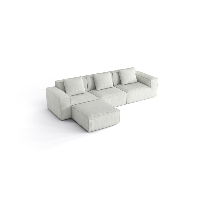 118 inch Modular Sofa Convertible Oversized Sofa Bed Corduroy Velvet 3 Person with Footrest White