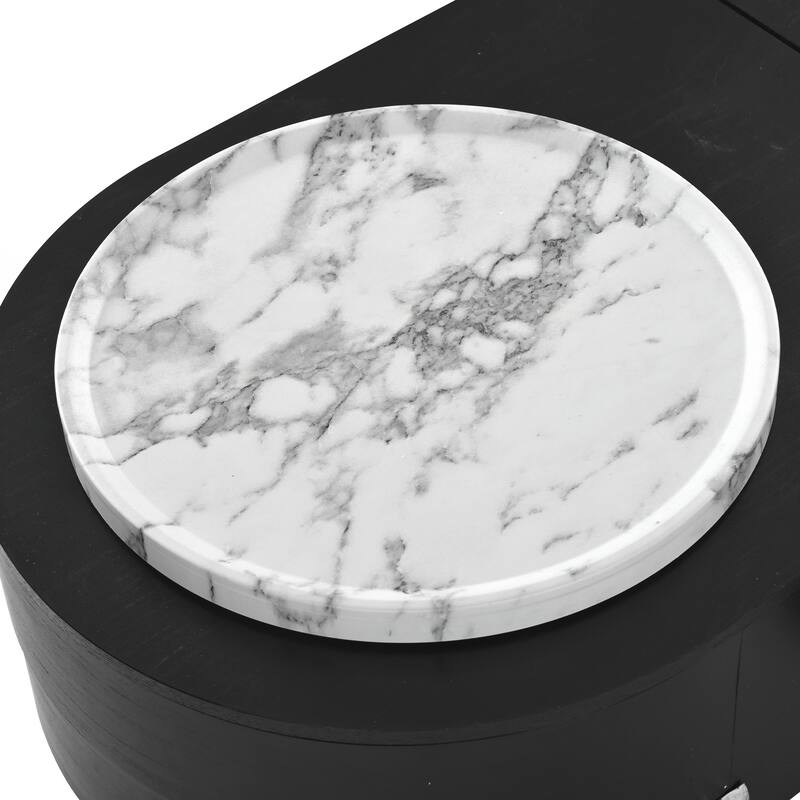 Lift Top Coffee Table with 360-degree Marble-patterned rotating tray