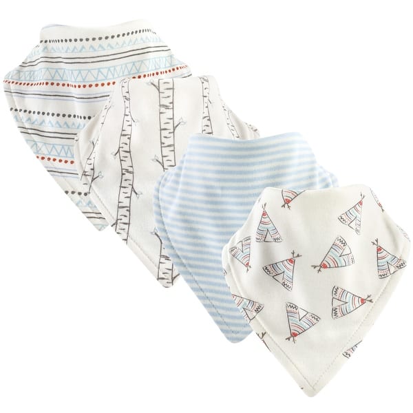 slide 1 of 1, Touched by Nature Baby Organic Cotton Bandana Bibs 4pk, Blue Stripe, One Size - Teepee - One Size One Size - Teepee