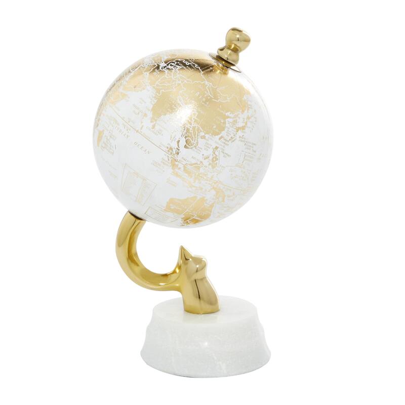 Aluminum Metal Globe with Marble Base - Blue or Gold - Roche River Decor - Gold -  5"W, 10"H