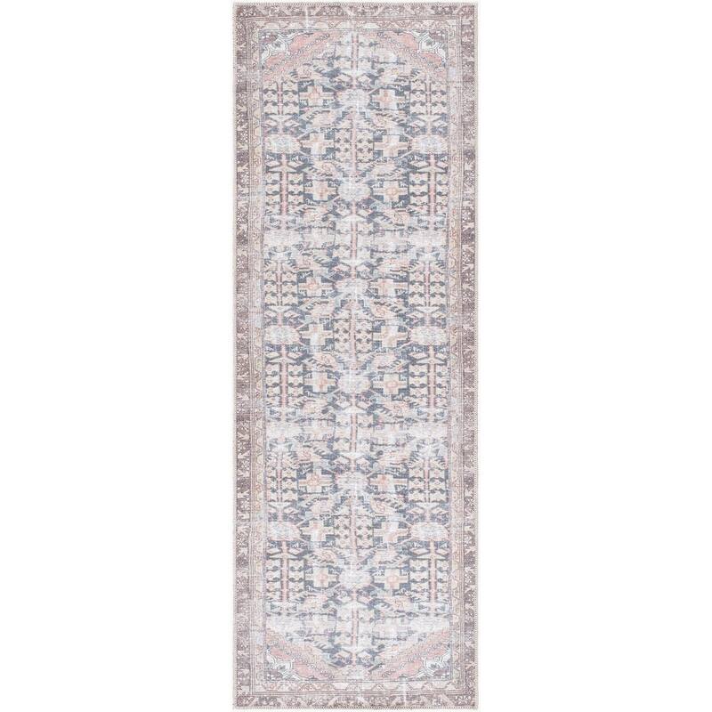 Livabliss Amelie Traditional Medallion Washable Area Rug - Blue/Taupe - 2' 7" x 7' 10" - Runner