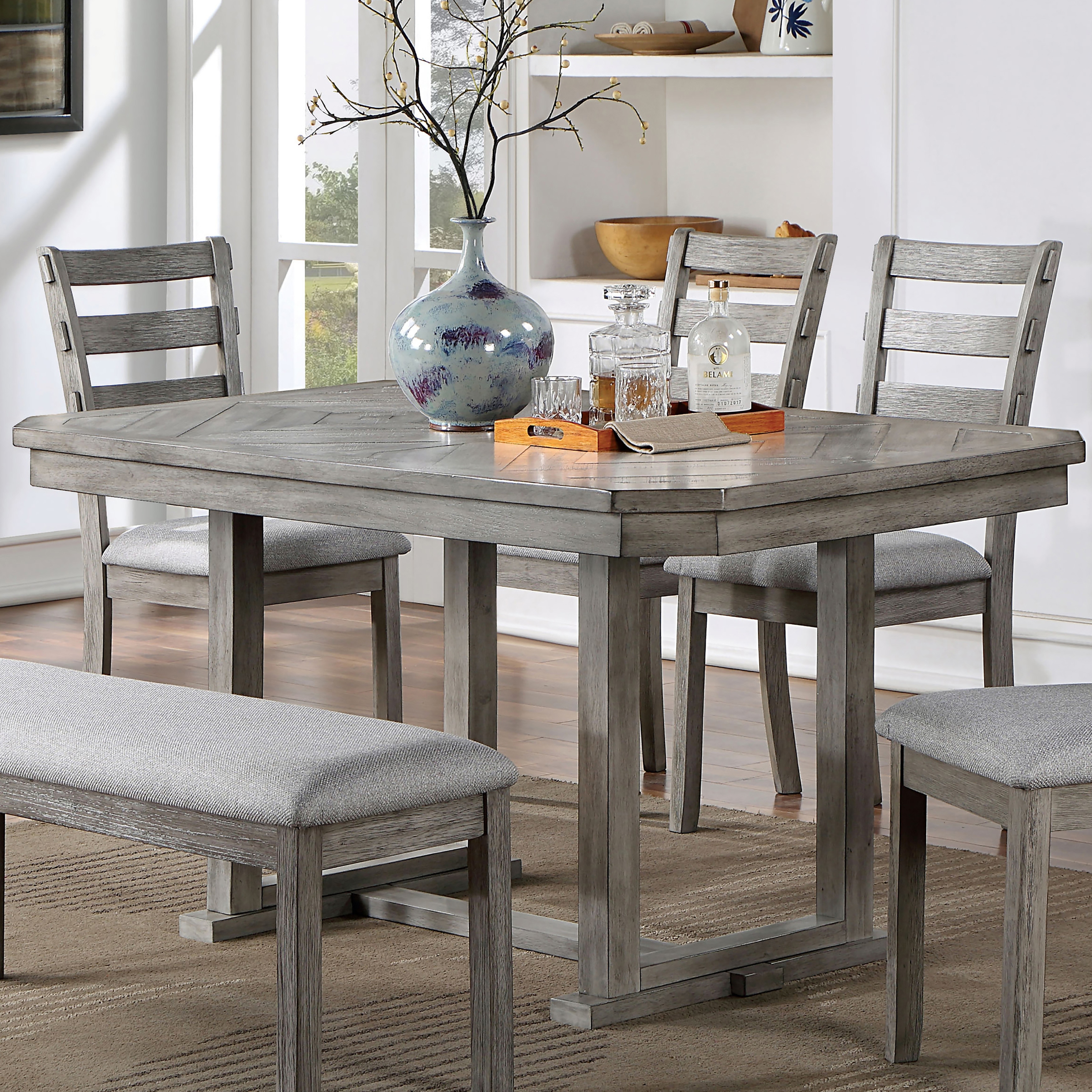Furniture of America Bura Grey Diamond Wood Top 60-inch Dining