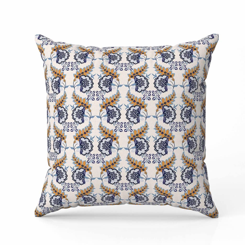 Botanical Bouquet Indoor/Outdoor Reversible Throw Pillow Blue and Orange