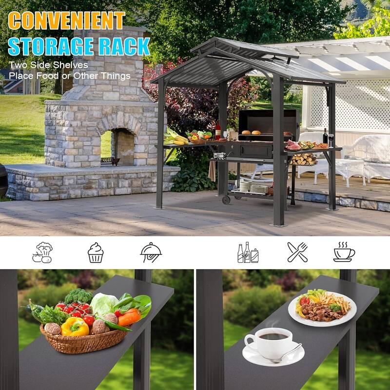 GDFStudio - Terry Outdoor BBQ Grill Gazebo with Hardtop Roof and Shelves, Aluminum Frame Patio Canopy