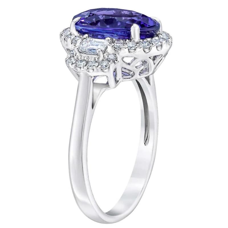 5Ct Oval Simulated Tanzanite Moissanite & Lab Grown Diamond Ring White Gold