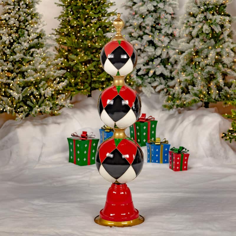 Tall Ornament Tower Decoration in Various Sizes - Iron - Red, Black, White, Green - Large
