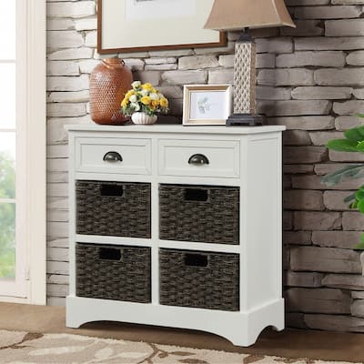 28'' Wood Storage Cabinet with 2 Drawers and 4 Rattan Basket
