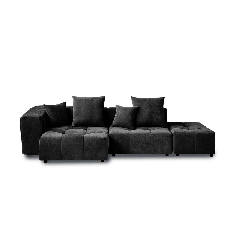 119.27" Linen Modular Sofa Chaise Sectional Sofa with Pillows, Ottoman