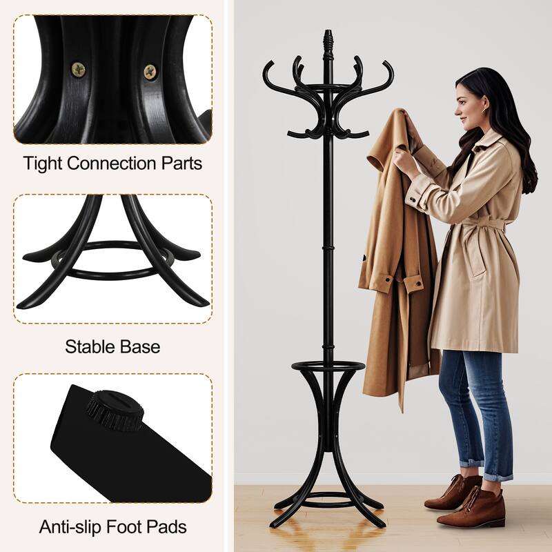 Gymax 73'' Freestanding Coat Hanger Stand Coat Rack w/ Umbrella Holder