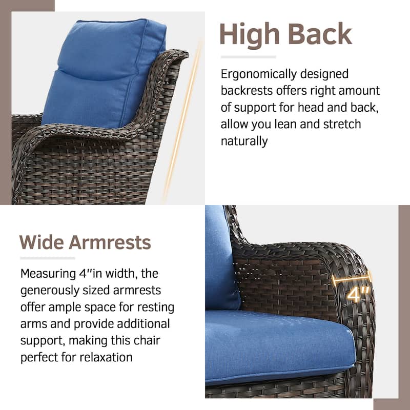 2PCS Rattan Rocking Chair with Tempered Glass Side Table - Brown