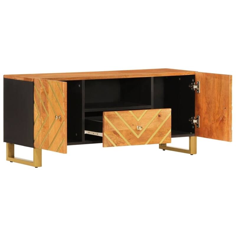 vidaXL TV Cabinet Brown and Black Solid mango wood, MDF, iron - 41.3 x 13.2 x 18.1 in