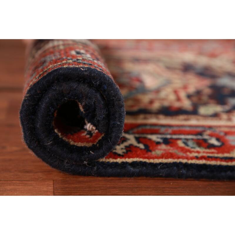 Hand Knotted Oriental 100% Wool Carpet Traditional Medallion Navy Blue & Blues Heriz (serapi) Area Rug - 3' 0'' X 2' 0''