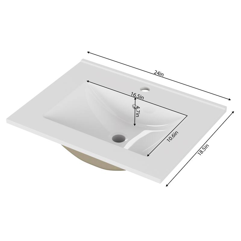 Anmytek 24-Inch White Ceramic Bathroom Sink Fits 32-Inch Vanities Pre-Drilled Faucet Hole Space-Saving Easy to Clean