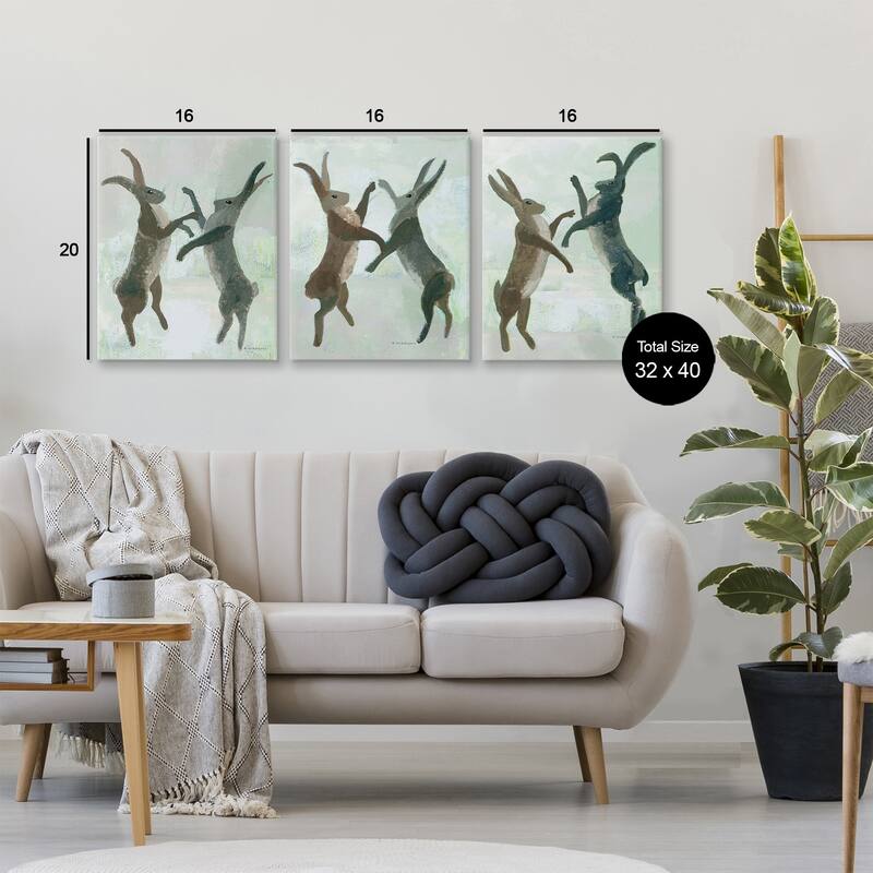 Stupell Battling Hares in Neutral Tones Canvas Wall Art Design By Kay Widdowson (Set of 3)